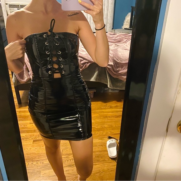 Fashion Nova Dresses & Skirts - NWOT Fashion Nova Little Black Vinyl/Patent Mini Dress